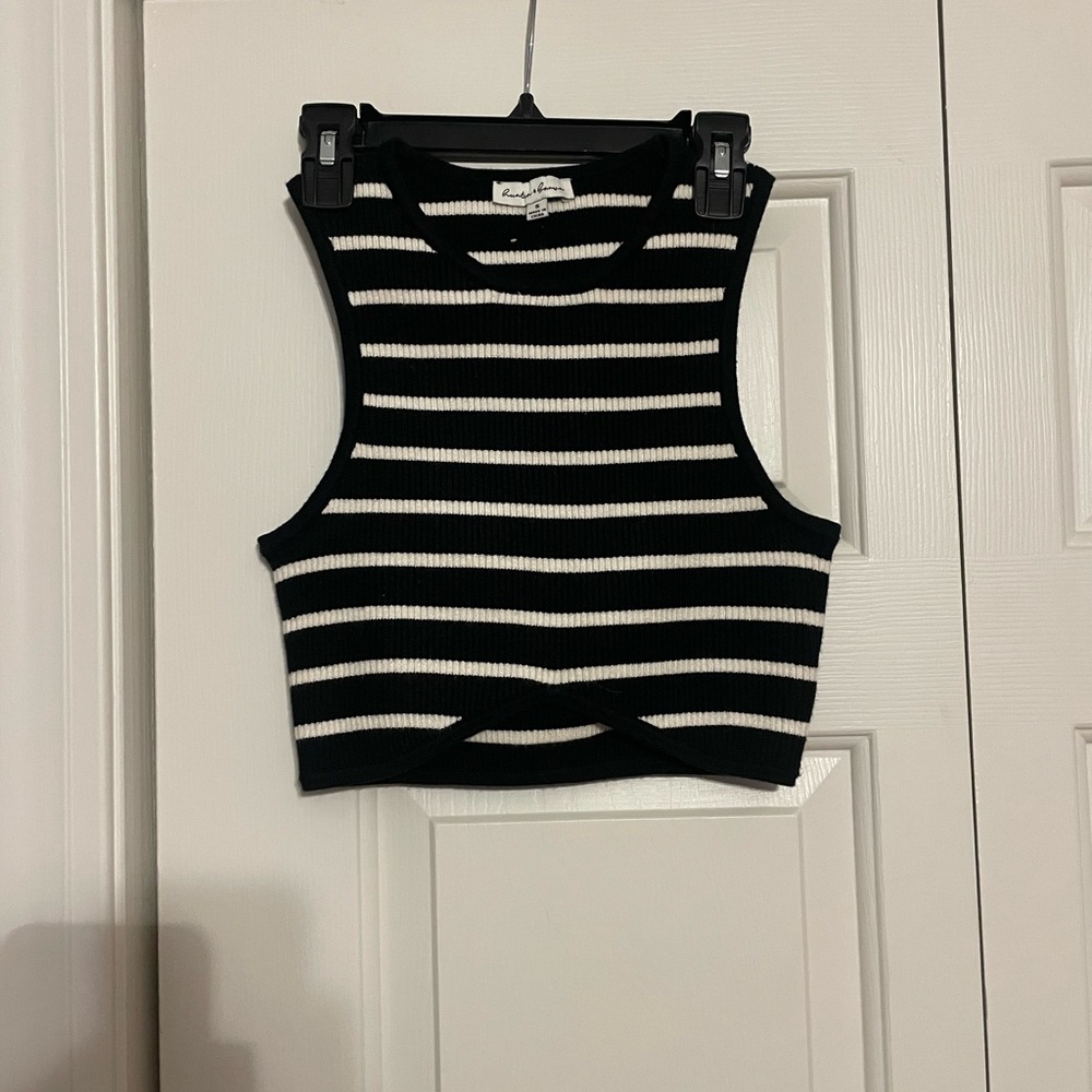 Kendall & Kylie Black and White Striped Crop Top